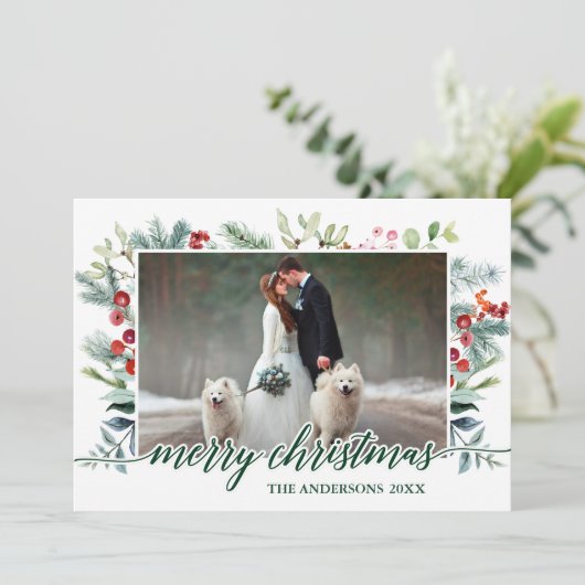 Waterverf Greenery Calligrafie Kerstmis Kaart (Staand voorkant)