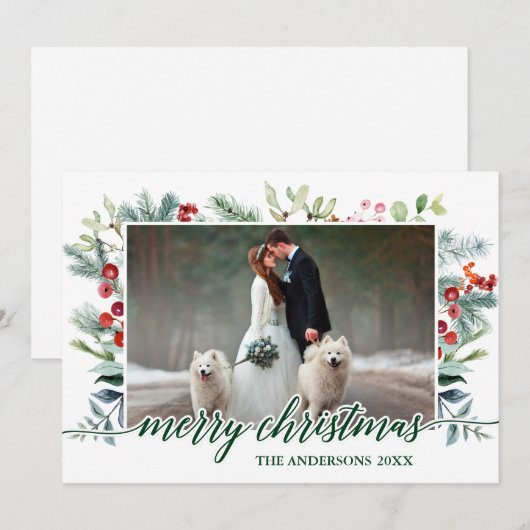 Waterverf Greenery Calligrafie Kerstmis Kaart (Voorkant / Achterkant)