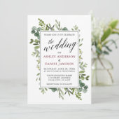 Waterverf Greenery Calligraphy Burgundy Wedding Kaart (Staand voorkant)