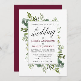 Waterverf Greenery Calligraphy Burgundy Wedding Kaart