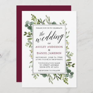 Waterverf Greenery Calligraphy Burgundy Wedding Kaart