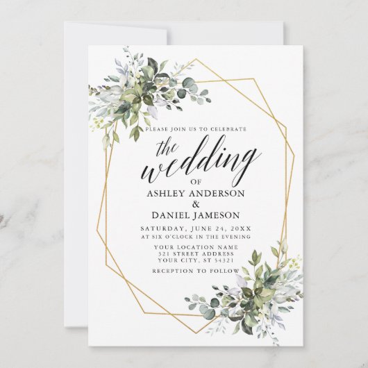 Waterverf Greenery Calligraphy Geometric Wedding Kaart (Voorkant)