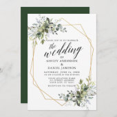 Waterverf Greenery Calligraphy Geometric Wedding Kaart (Voorkant / Achterkant)
