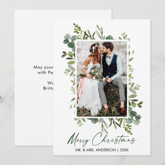 Waterverf Greenery Calligraphy Green Ink Wedding Feestdagenkaart (Voorkant / Achterkant)