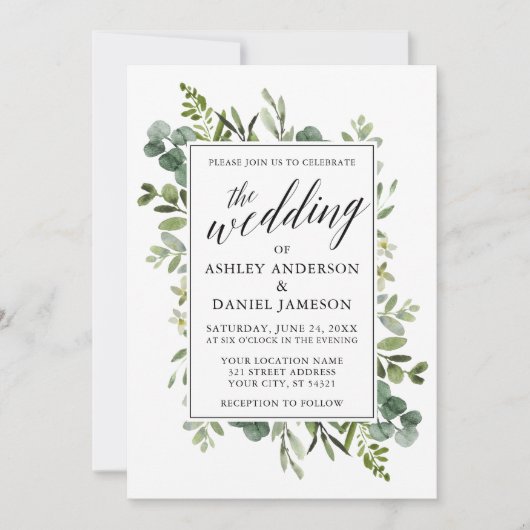 Waterverf Greenery Calligraphy Sage Wedding Kaart (Voorkant)