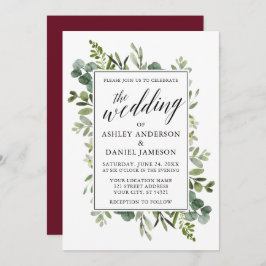 Waterverf Greenery Calligraphy Wedding Burgundy Kaart
