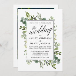 Waterverf Greenery Calligraphy Wedding Photo Kaart