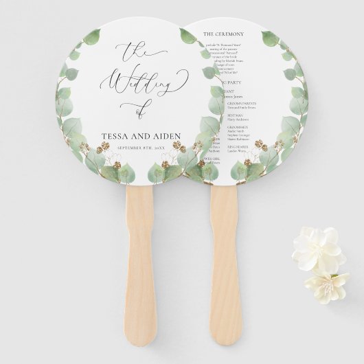 Waterverf Greenery Calligraphy Wedding Program Handwaaier (Voorkant en achterkant)