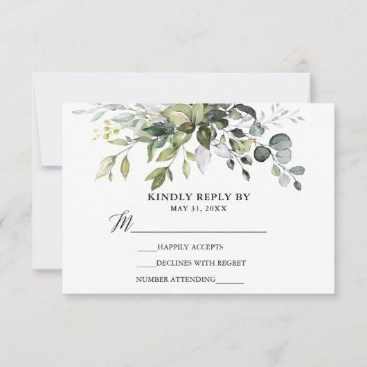 Waterverf Greenery Calligraphy Wedding RSVP Kaartje (Achterkant)