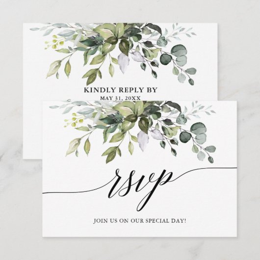 Waterverf Greenery Calligraphy Wedding RSVP Kaartje (Voorkant / Achterkant)