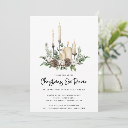 Waterverf Greenery Candles Kerstmis (Staand voorkant)