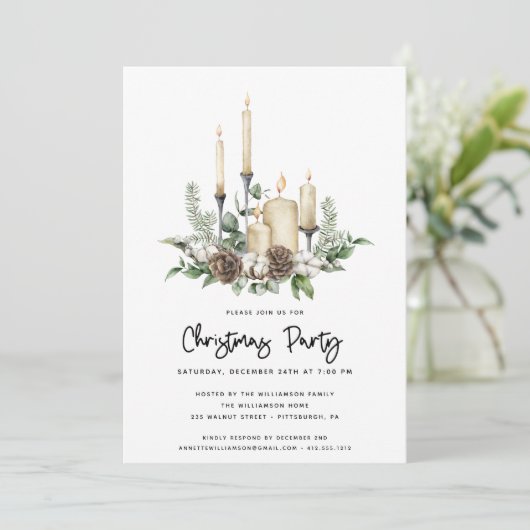 Waterverf Greenery Candles Kerstparty nodigt uit (Staand voorkant)