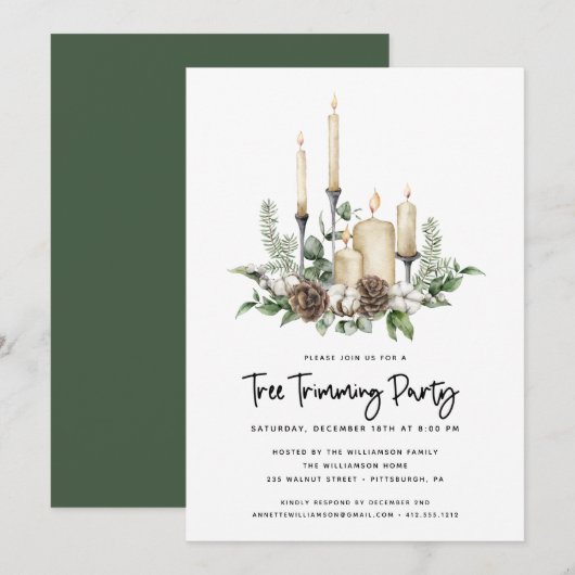 Waterverf Greenery Candles Tree Trimming Party (Voorkant / Achterkant)