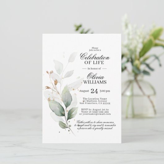Waterverf Greenery Celebration of Life Invitation Kaart (Staand voorkant)