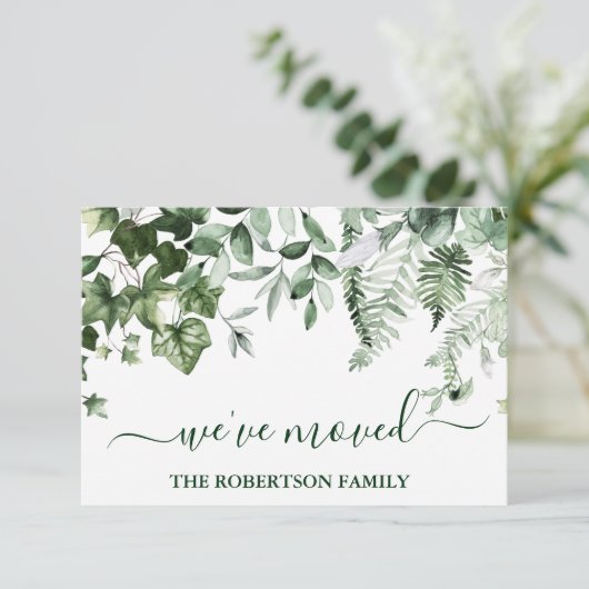Waterverf Greenery Change of Address Note Kaart (Staand voorkant)