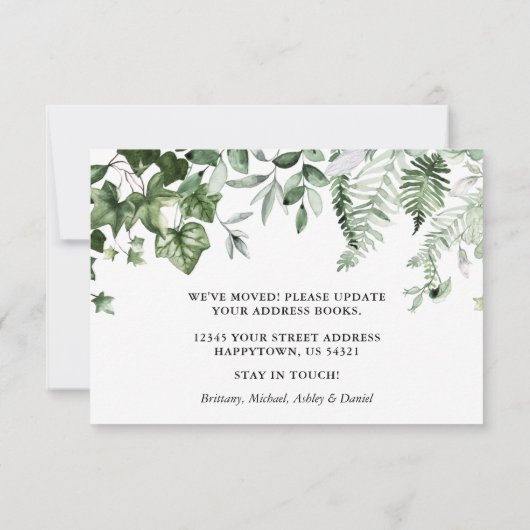 Waterverf Greenery Change of Address Note Kaart (Achterkant)