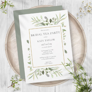 Waterverf Greenery Chic Gold Bridal Tea Kaart