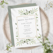 Waterverf Greenery Chic Gold Bridal Tea Kaart