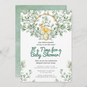 Waterverf Greenery Chick & Nest Baby shower Kaart