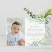 Waterverf Greenery Christening of Birthday Foto Bedankkaart (Staand voorkant)