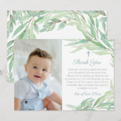 Waterverf Greenery Christening of Birthday Foto Bedankkaart (Voorkant / Achterkant)