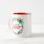 Waterverf Greenery Christmas Cup of Cheer Tweekleurige Koffiemok (Voorkant links)