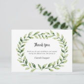 Waterverf Greenery Circle Foliage Funeral Bedankkaart (Staand voorkant)