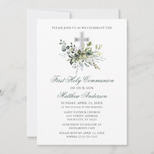 Waterverf Greenery Communion Sage Green Silver Kaart (Voorkant)