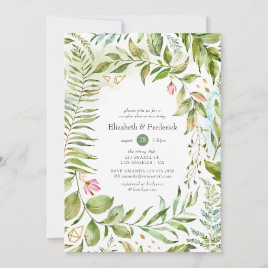 Waterverf Greenery Couples Shower Kaart (Voorkant)