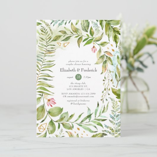 Waterverf Greenery Couples Shower Kaart (Staand voorkant)