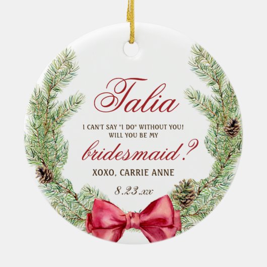 Waterverf Greenery Custom Bridesmaid Voorstel Keramisch Ornament (Achterkant)