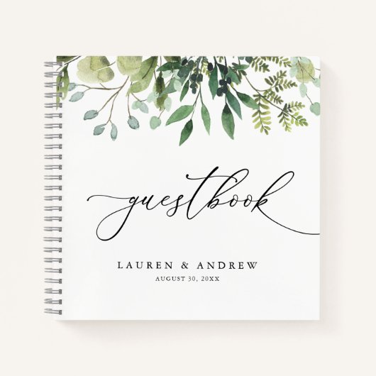 Waterverf Greenery Custom Wedding Guestbook Notitieboek (Voorkant)
