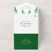 Waterverf Greenery Dark Emerald Floral Wedding All In One Uitnodiging (Buitenkant)