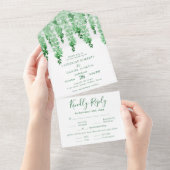 Waterverf Greenery Dark Emerald Floral Wedding All In One Uitnodiging (Afscheurbaar)