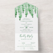 Waterverf Greenery Dark Emerald Floral Wedding All In One Uitnodiging (Binnen)