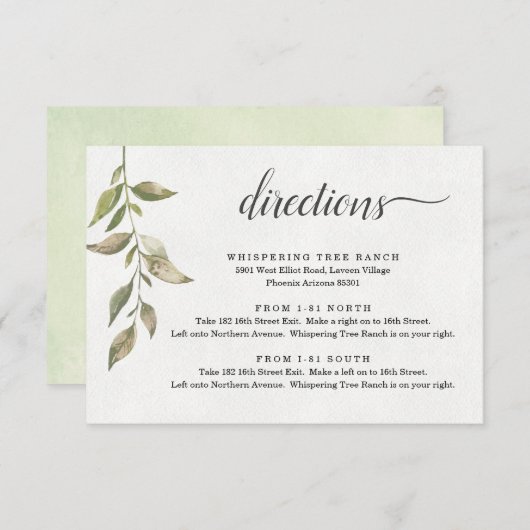 Waterverf Greenery Direction Enclosure Card Informatiekaartje (Voorkant / Achterkant)
