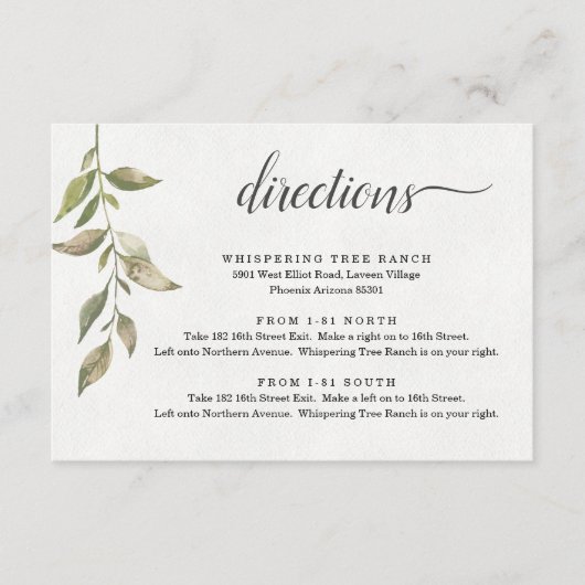 Waterverf Greenery Direction Enclosure Card Informatiekaartje (Voorkant)