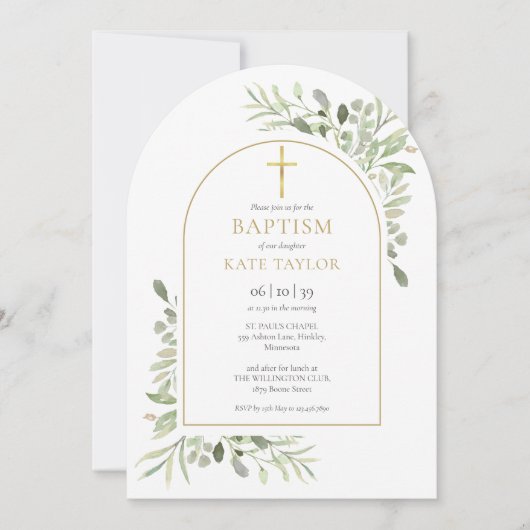 Waterverf Greenery doop doopsel gouden boog Kaart (Voorkant)