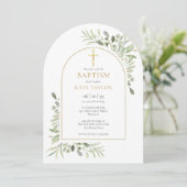 Waterverf Greenery doop doopsel gouden boog Kaart (Staand voorkant)