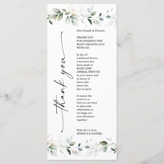 Waterverf Greenery Double Sided Wedding Menu (Achterkant)