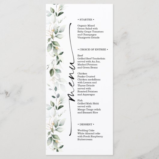 Waterverf Greenery Double Sided Wedding Menu (Voorkant)