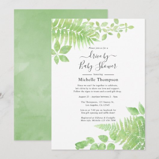 Waterverf Greenery Drive by Bridal of Baby shower Kaart (Voorkant / Achterkant)