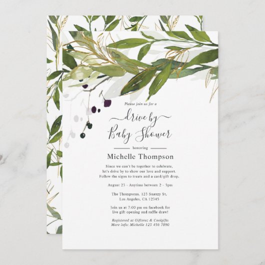 Waterverf Greenery Drive by Bridal of Baby shower Kaart (Voorkant / Achterkant)
