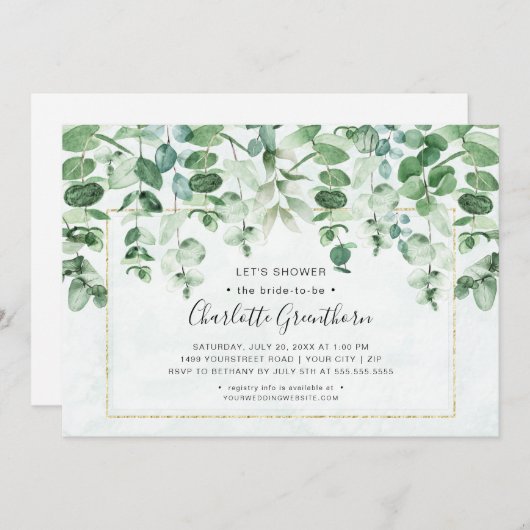 Waterverf Greenery Drop Bridal Shower Kaart (Voorkant / Achterkant)