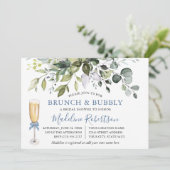 Waterverf Greenery Dusty Blue Bridal Brunch Kaart (Staand voorkant)