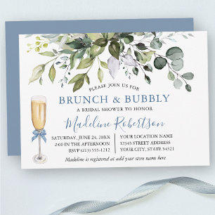Waterverf Greenery Dusty Blue Bridal Brunch Kaart