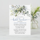 Waterverf Greenery Dusty Blue Bridal Luncheon Kaart (Staand voorkant)