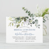 Waterverf Greenery Dusty Blue Bridal Luncheon Kaart (Staand voorkant)
