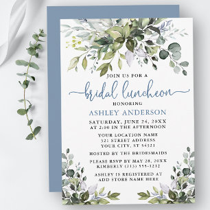 Waterverf Greenery Dusty Blue Bridal Luncheon Kaart