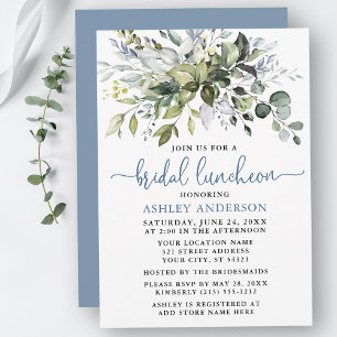 Waterverf Greenery Dusty Blue Bridal Luncheon Kaart